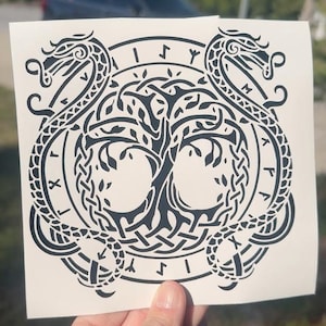 Viking Dragon Tree of Life Decal - Norse Symbol Sticker - Vinyl Car Window Motorcycle Laptop Decals