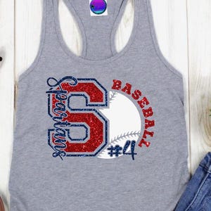 Custom Glitter Baseball Tank Tops - Big Letter  Name & Numbers - School Spirit Pride - Mom School Sports Team