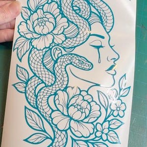 Floral Medusa Decal - Flash Art Tattoo Vinyl Car Motorcycle Laptop Decal