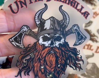 Viking Skull Warrior Thor Odin Sticker - Until Valhalla - Pagan Norse -Windows Car Laptop Water Bottle Cup Tumbler Journal Notebooks Planner