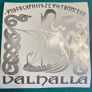 Viking Valhalla Ship Dragons Sticker - Futhark Runes - Norse Mythology Vinyl Car Motorcycle Laptop Decals