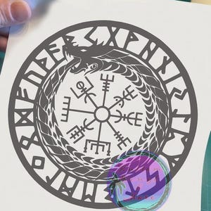 Norse Jormungandr Vegvisir Decal - Viking Futhark Runes Sticker - Vinyl Car Motorcycle Laptop Decals