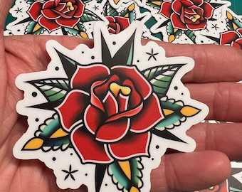 Tattoo Flower Sticker  -  American Traditional Tattoo Art Decals - Car Laptop Tumbler Motorcycle Journal Window
