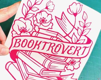 Floral Books Decal - Booktrovert Introvert - Vinyl Car Truck Laptop Decals Motorcycle Mirror Tumbler Window Water Bottle