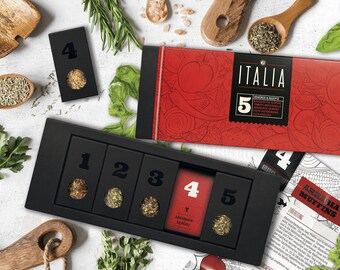 MEIN GENUSS Gewürzset Italia - 5 italienische Gewürze + Kräuter mit 5 italienischen Rezepten - Geschenk für Italien Fans & Gourmets