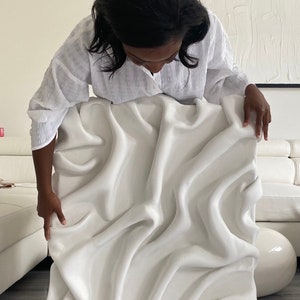 Draped plaster art Minimalist 3D  (White Scandinavian inspired, textured 3D clay moulding on canvas)