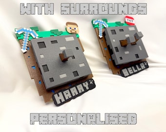 Personalised Mining Craft Light Switch / Lever Cover - UK Switch Compatible - Single & Double