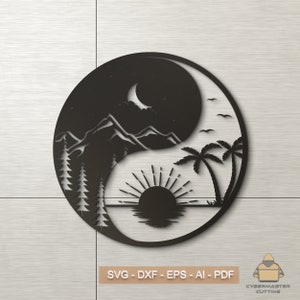 Arquivo de corte a laser de arte de parede Yin Yang, padrão de modelo Yin Yang Moon Sun download instantâneo SVG DXF Arquivos vetoriais digitais - arte de parede de metal Yin Yang