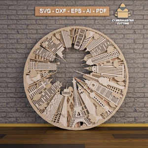 Wooden Laser Cut City Skyline Wall Decor | digital model pattern instant download SVG Vector files | CNC files for cutting