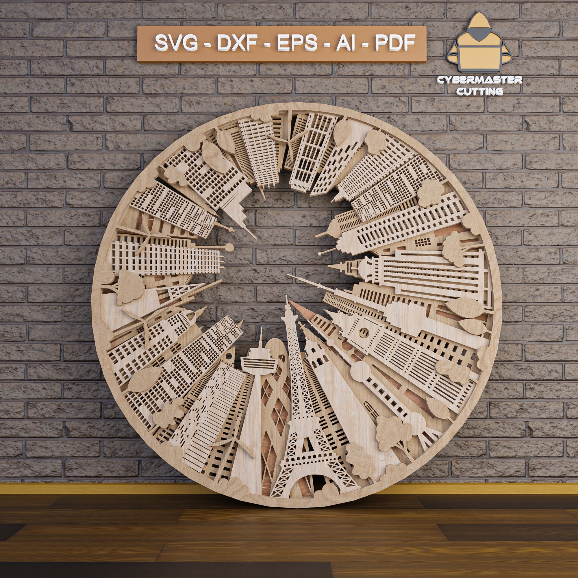 Wooden Laser Cut City Skyline Wall Decor Digital Model Pattern Instant ...