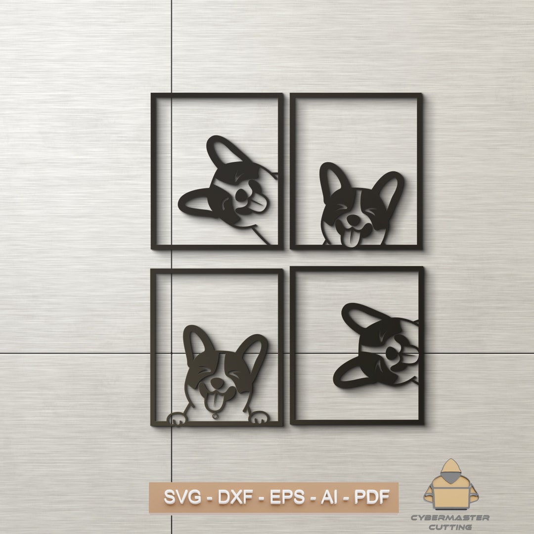 Cute Dog Wall Art Laser Cut File Dog Set Model Pattern Etsy
