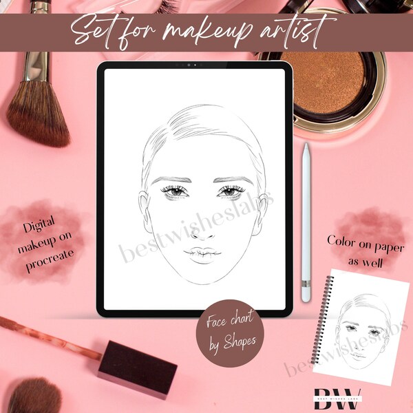 Man Face Chart Template, Digital Makeup face shape Chart, Mua face Template, Printable Face Chart, Blank Face Chart