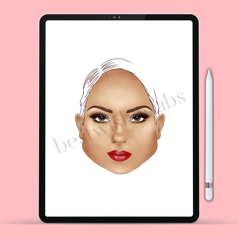 Blank Face Makeup Chart for Beginners, Digital Face Shape Chart, Triangle Point up Face Shape