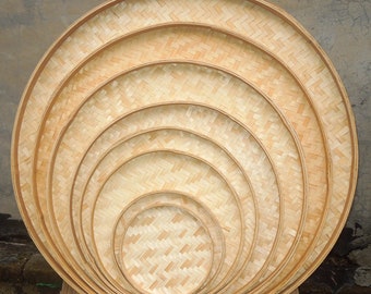 4 Sizes Available Bamboo Tray Bamboo Tray Round Shape Wall Decoration Serving Food Beverage Traditional Woven Bamboo Wicker Tray