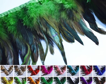 Rooster Coque Feather Fringe Trim - 4-8" Hackle Ribbon