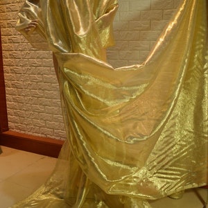 Reflective Indian Organza Sheer Fabric: Mirror Crystal, White, Gold