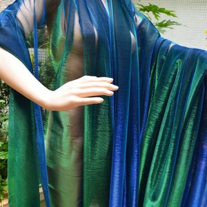 Blauwgroen metallic iriserend reflecterend glanzend stretch elastisch gaas netstof volant gordijn draperen dansjurken decoratief #M12#30