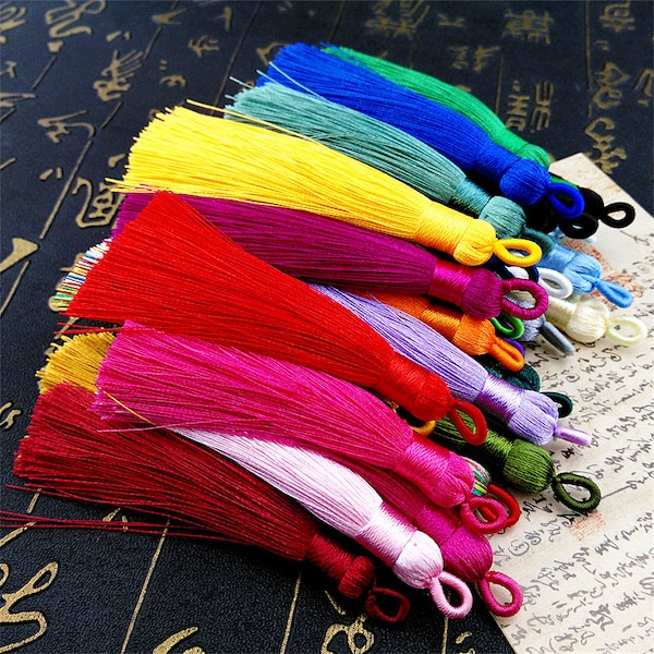 3"inches/8cm Tassels String Material Supply BookMark Earring Table Runner Mala Boho Key Chain Gypsy Gold Pendants Olive Teal Brown #V601