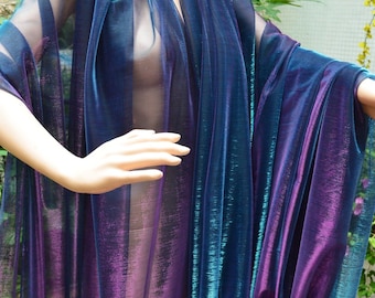 Blue Fuschia Metallic Iridescent Refective Shiny Stretch Elastic Mesh Net Fabric Valance Curtain Drapping Dancing Dresss Decorative#M16