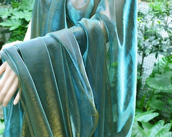 Teal Gold Metallic Iridescent Refective Shiny Stretch Elastic Mesh Net Fabric Valance Curtain Drapping Evening Dancing Dresss Decorative#M02