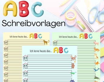 Modello di scrittura ABC per la scuola elementare, per l'artigianato, PDF da stampare, sussidio per l'apprendimento dell'alfabeto, per insegnanti di 1a elementare, idee didattiche