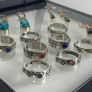 Japanese Gemstones Ring, Anime Chunky Ring, Howl Adjustable Ring, Japanese Gemstones Earrings, Gothic Rings, Statement Ring