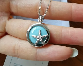 Starfish Larimar necklace, Genuine Larimar Pandent, Healing Stone, Dainty , Summer Necklace, Silver 18" adjustable Gemstone Necklace