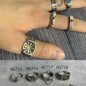 Bague chunky de pierres précieuses, bague punk réglable anime, bagues gothiques en argent, bague Boho, bague de déclaration, bijoux punk unisexes, cadeau pour mari image 8