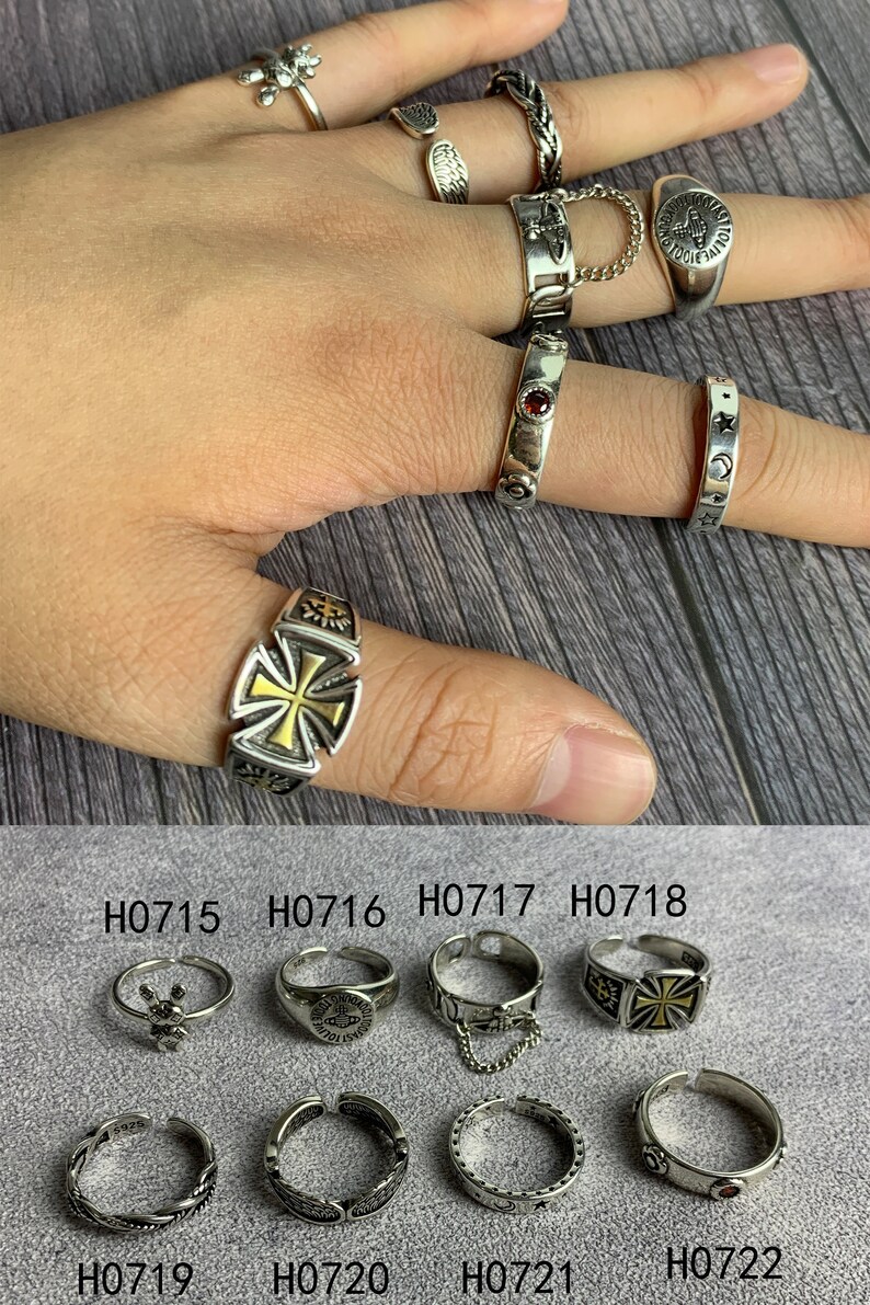 Bague chunky de pierres précieuses, bague punk réglable anime, bagues gothiques en argent, bague Boho, bague de déclaration, bijoux punk unisexes, cadeau pour mari image 8