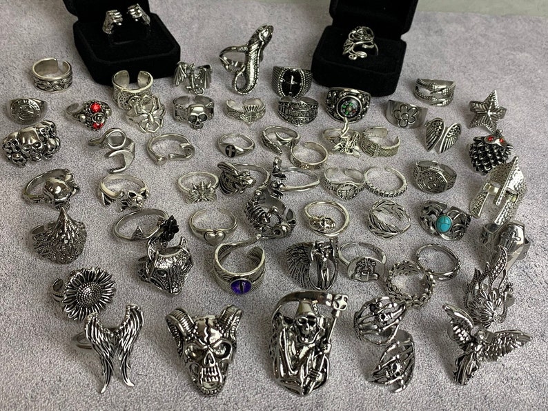 Men Punk Ring Adjustable Chunky Ring Gothic Rings Boho Etsy