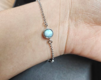 Larimar Bracelet Chain, Adjustable Silver, Diamonds CZ, Chic Hand Chain, Natural Stone,Simple Trendy Larimar Jewelry for Women and Girl