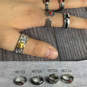 Bague chunky de pierres précieuses, bague punk réglable anime, bagues gothiques en argent, bague Boho, bague de déclaration, bijoux punk unisexes, cadeau pour mari image 9