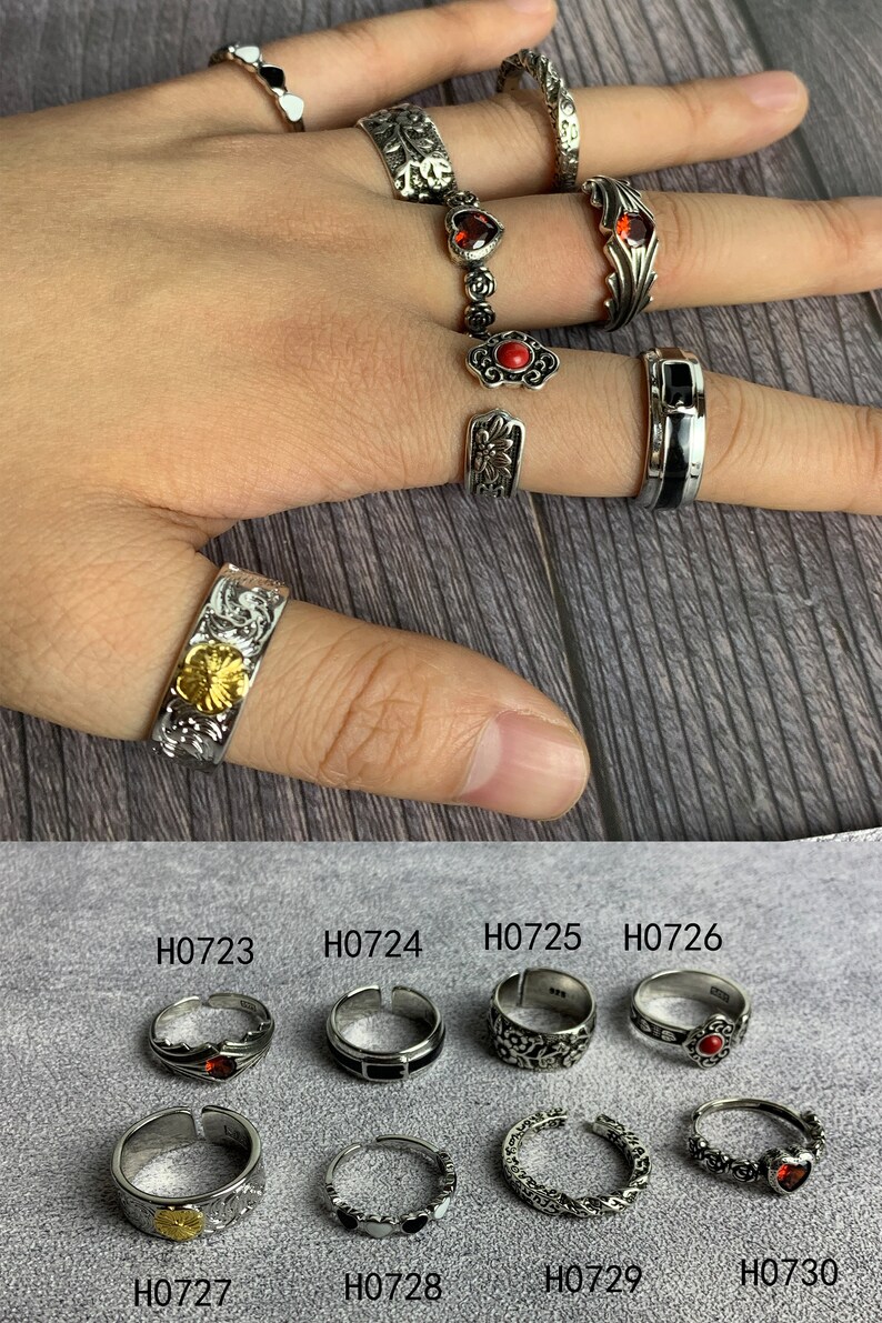 Anillo grueso de piedras preciosas, anillo punk ajustable anime, anillos góticos de plata, anillo boho, anillo de declaración, joyería punk unisex, regalo para el marido imagen 9