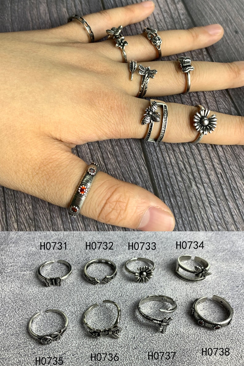 Anillo grueso de piedras preciosas, anillo punk ajustable anime, anillos góticos de plata, anillo boho, anillo de declaración, joyería punk unisex, regalo para el marido imagen 10