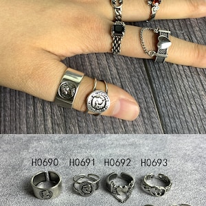 Anillo grueso de piedras preciosas, anillo punk ajustable anime, anillos góticos de plata, anillo boho, anillo de declaración, joyería punk unisex, regalo para el marido imagen 5