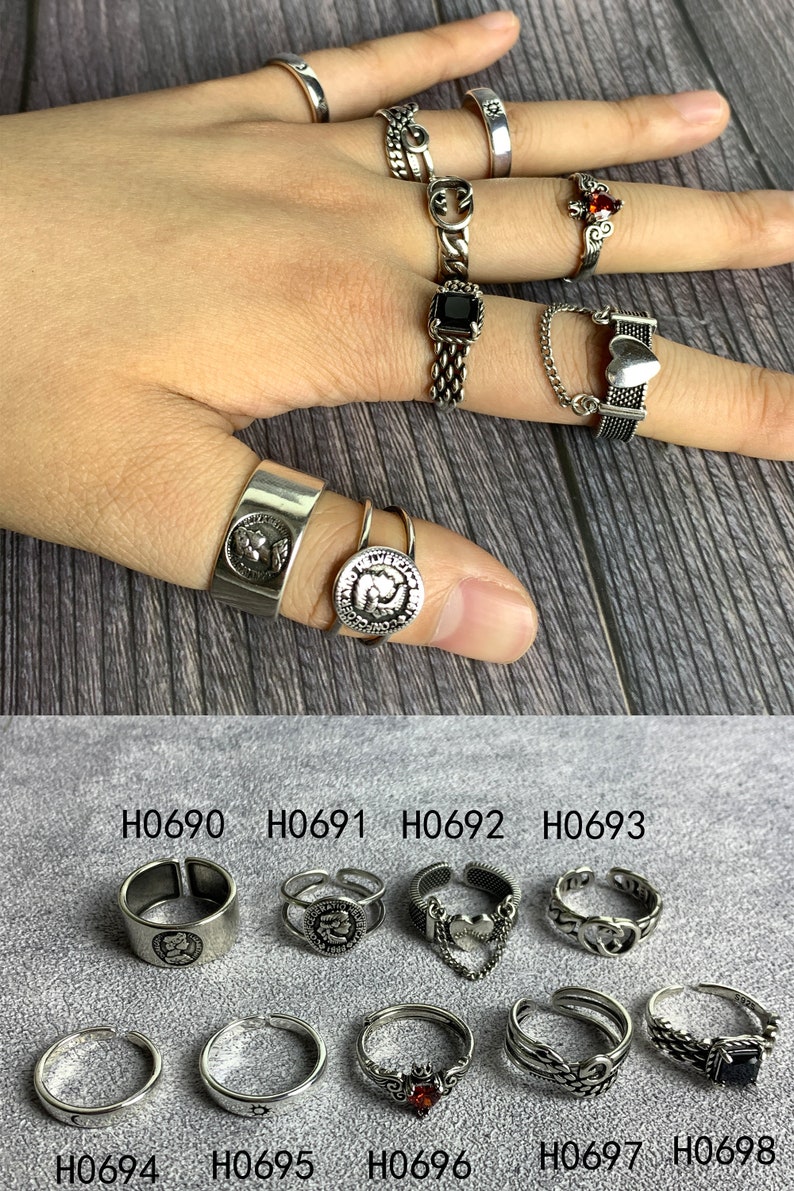 Bague chunky de pierres précieuses, bague punk réglable anime, bagues gothiques en argent, bague Boho, bague de déclaration, bijoux punk unisexes, cadeau pour mari image 5