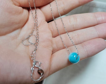 Genuine Bead Larimar necklace, healing natural stone, Blue Gemstone, Choker, Dainty Necklace, Silver Layering Beaded Gemstone Necklace