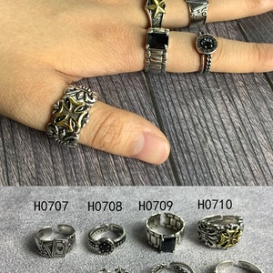 Bague chunky de pierres précieuses, bague punk réglable anime, bagues gothiques en argent, bague Boho, bague de déclaration, bijoux punk unisexes, cadeau pour mari image 7