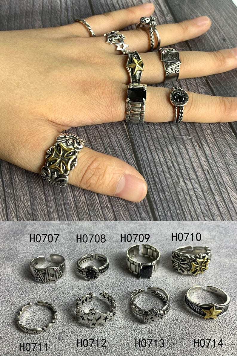 Bague chunky de pierres précieuses, bague punk réglable anime, bagues gothiques en argent, bague Boho, bague de déclaration, bijoux punk unisexes, cadeau pour mari image 7