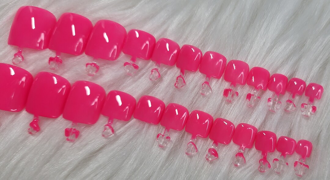 Presson Toenails Pink Neon Pink Toenails Hot Pink Pressons Glossy Finish Pre-sizes - Etsy