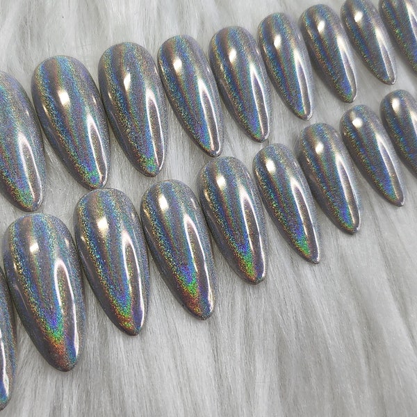 Holographic Chrome Presson Nails | Length Options | Chrome Nails | Matte or Glossy Finish | Pre-sizes
