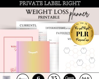 Canva Planner Template PLR Commercial Use, Printable weight loss planner, MRR template, fitness journals editable tracker resell, planner
