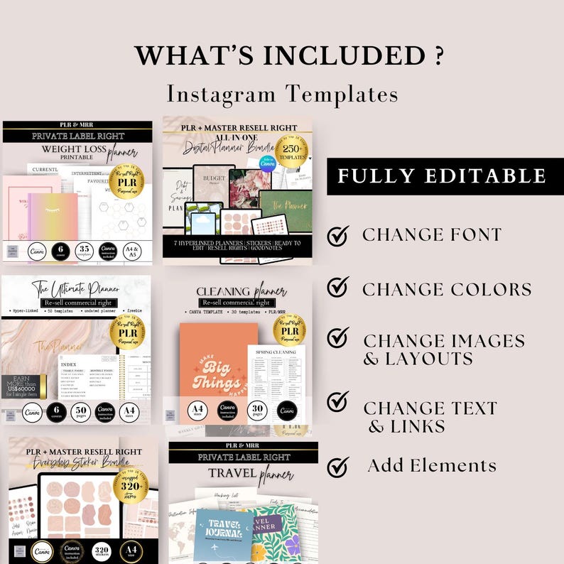 Whole Shop Bundle Resell Rights PLR, MRR Digital Products Planners Journals, Digital Sticker, Printable Planner, Ipad p 2025, Lifetime acces