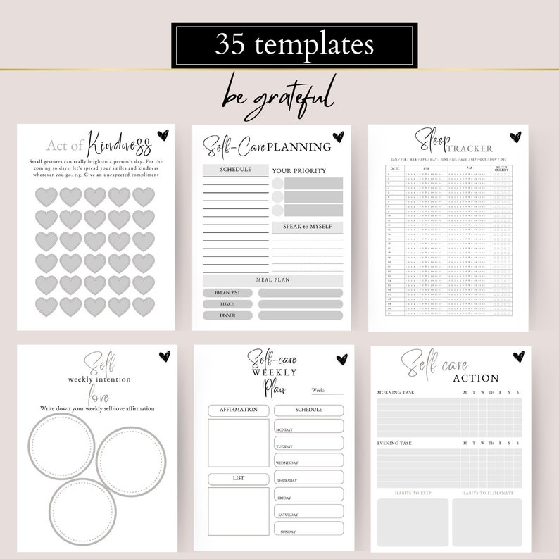PLR digital planner, self care digital planner, printable planner,Resell Right Printable, Canva Templates Commercial Use, mental health planner, hyerlinked  planner, sleep tracker, gratitude, manage anxiety tracker,  editable canva template