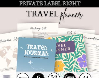 PLR Travel Planner, Master Resell Rights, Printable Planner Template MRR License, Travel Itinerary Canva Template, digital planner holiday