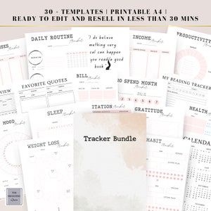 EDITABLE PLR Tracker planner, Resell Canva tracker Template, MRR Commercial Use, resell productivity tracker, tracker finance reading bills, income tracker, daily routine, calendar, health tracker, sleep tracker, mood tracker