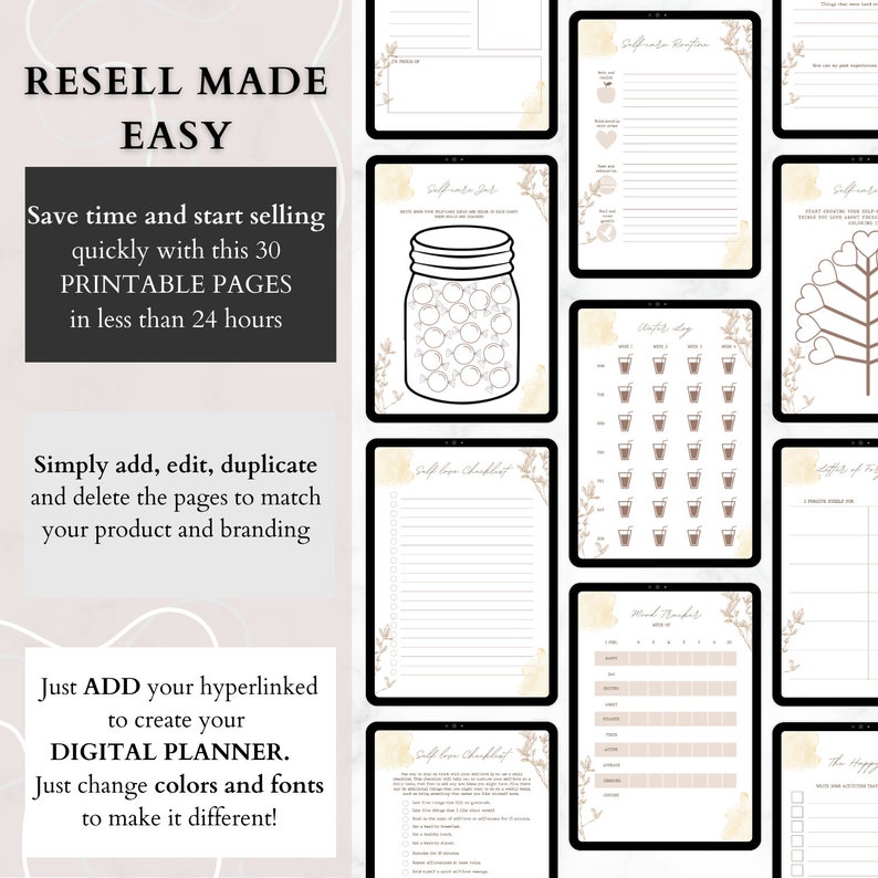 EDITABLE PLR MRR Self Love Planner, Resell Canva Template, mrr Commercial Use, self love planner printable, reflection Canva planner