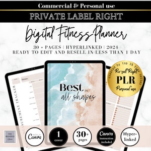 Canva Planner Template PLR Kommerzielle Nutzung für digitalen Planer, verknüpfte Fitnessplaner MRR-Vorlage und Zeitschriften bearbeitbarer Tracker weiterverkaufen