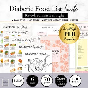 PLR MRR Diabetes Meal Planner, Blood Sugar Control, Prediabetes Food Chart Grocery List, Type 2 Diabetes diet Resell right Passive Income