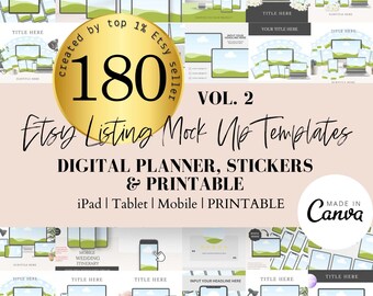 180 Mockup Templates Editable Canva Digital Planner Mockup Templates Digital Stickers Printable Canva Etsy Listing Templates for iPad Tablet